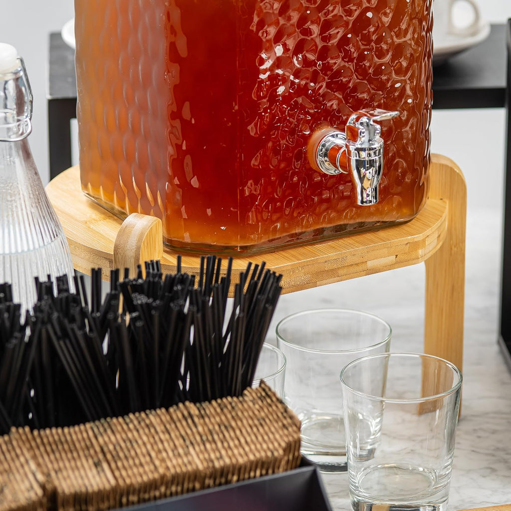 Stand for Glass Beverage Dispensers, Fits Beverage Dispensers 12999 & 13000, 11.25"x 11.25"x 8", Natural Bamboo Wood