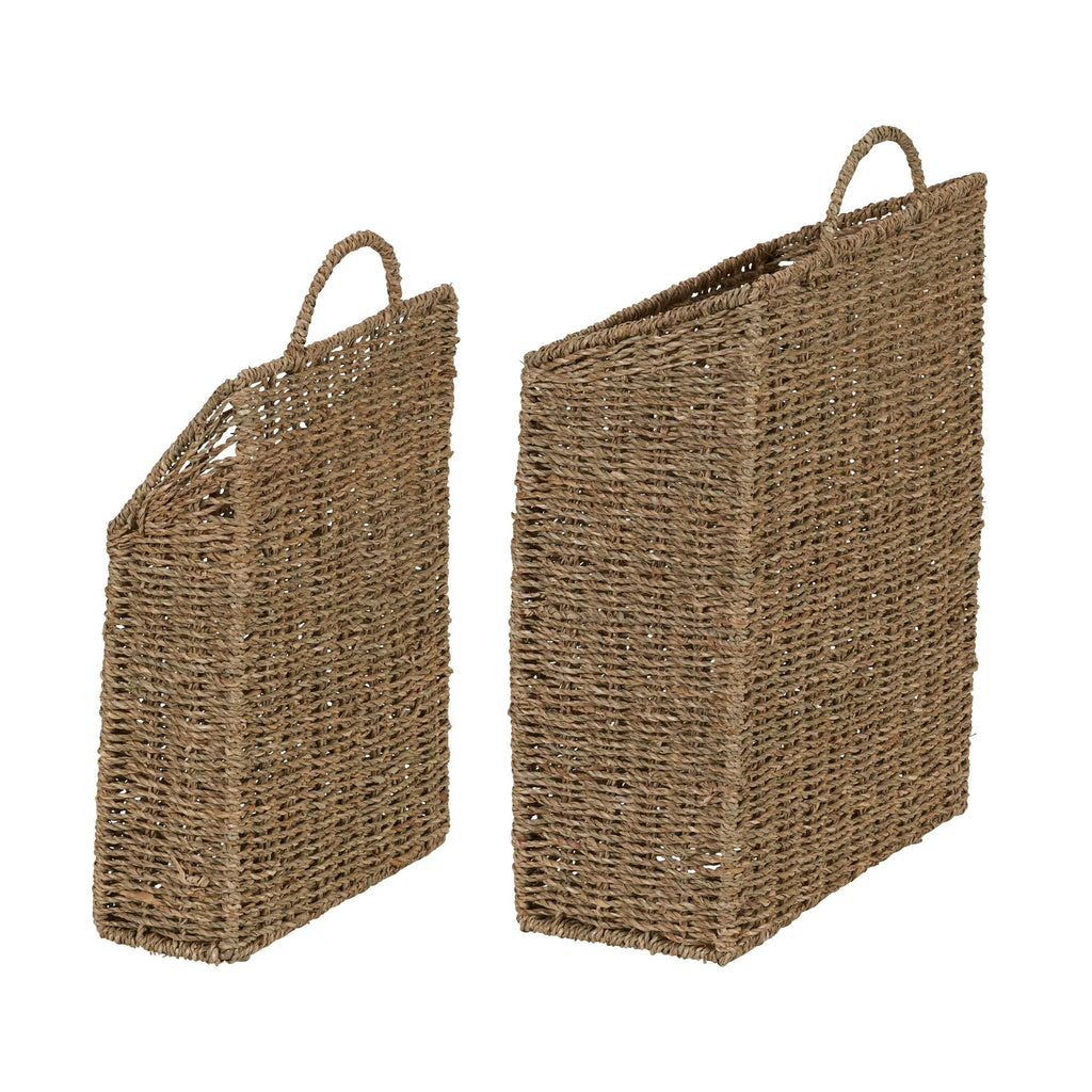 Rectangular Wicker Hanging Baskets, Set of 2, Small and Large, Handwoven Seagrass, Durable Metal Wire Frame