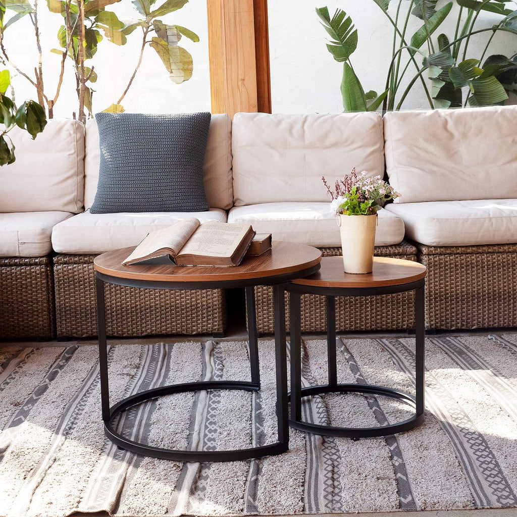 Coffee Nesting Side Round Set of 2 End Top Sturdy Metal Frame Desk Centerpiece Living Room Bedroom Apartment Modern