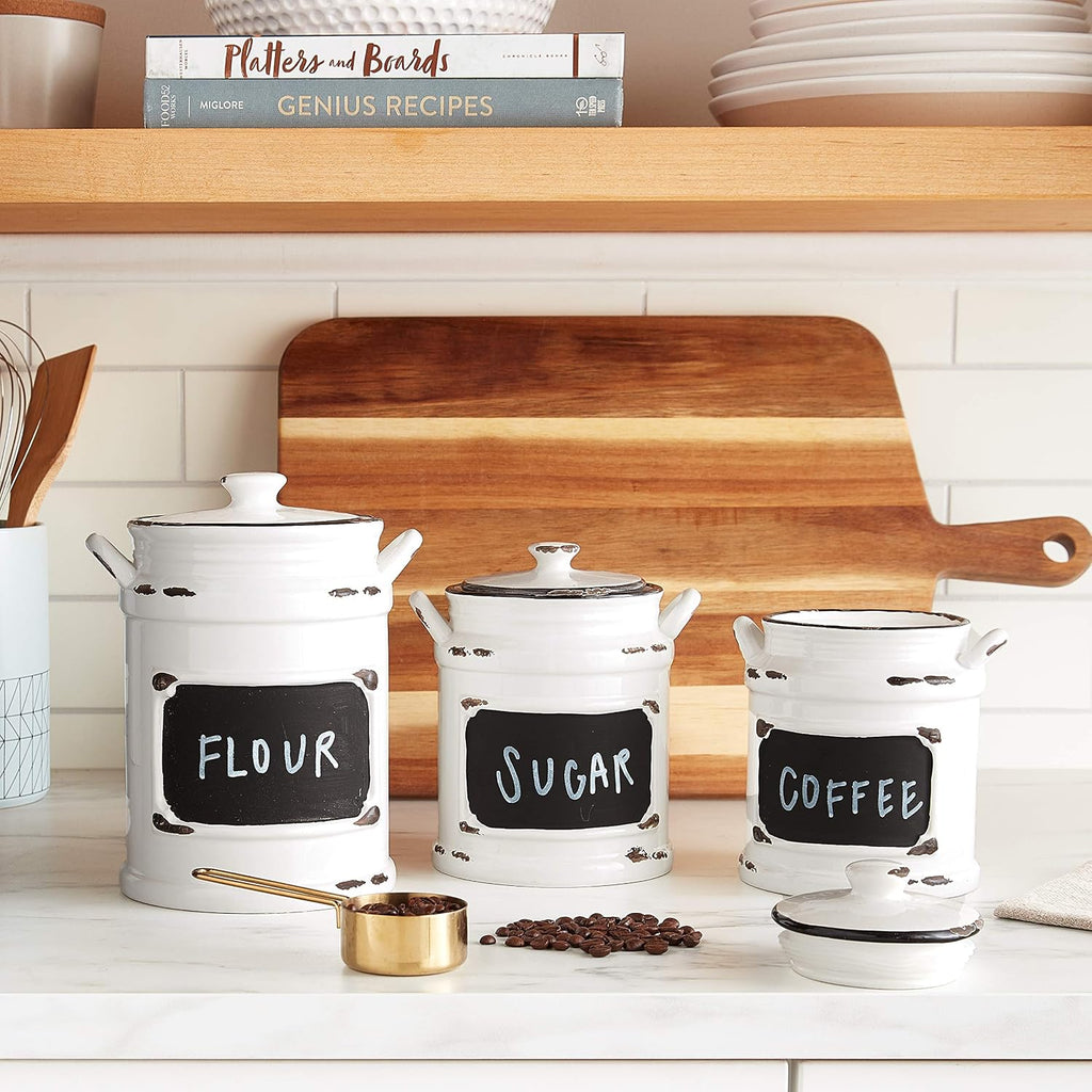 Vintage Canister Set 3-Piece Ceramic Jars Chic Design With Lids for Cookies, Candy, Coffee, Flour, Sugar, Rice - Set of 3
