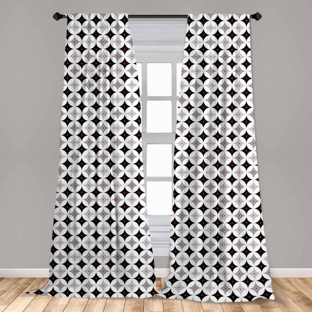 Mid Century Window Curtains Pack of 2, Retro Styled Atomic Composition Vintage Diamond Line Pattern, Lightweight Set