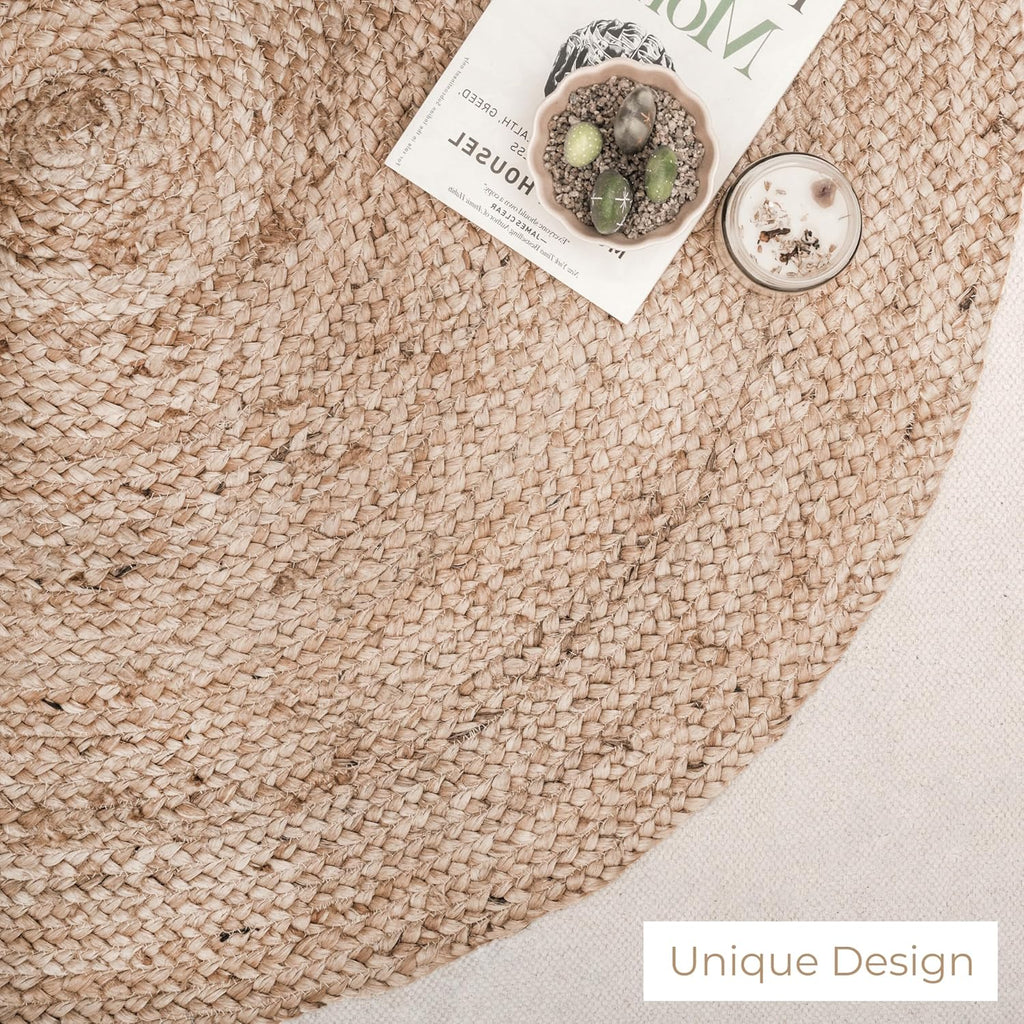 Natural Woven Jute Area Rug 5x8 feet Oval Braided Reversible Rugs for Farmhouse, Living Room, Kitchen, Bedroom