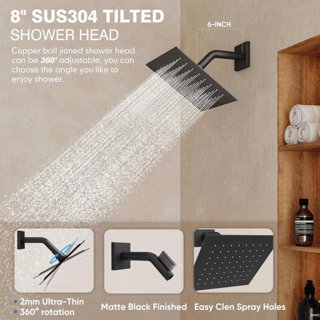 Black Shower System, All Metal Dual Rain Shower Head with Handheld