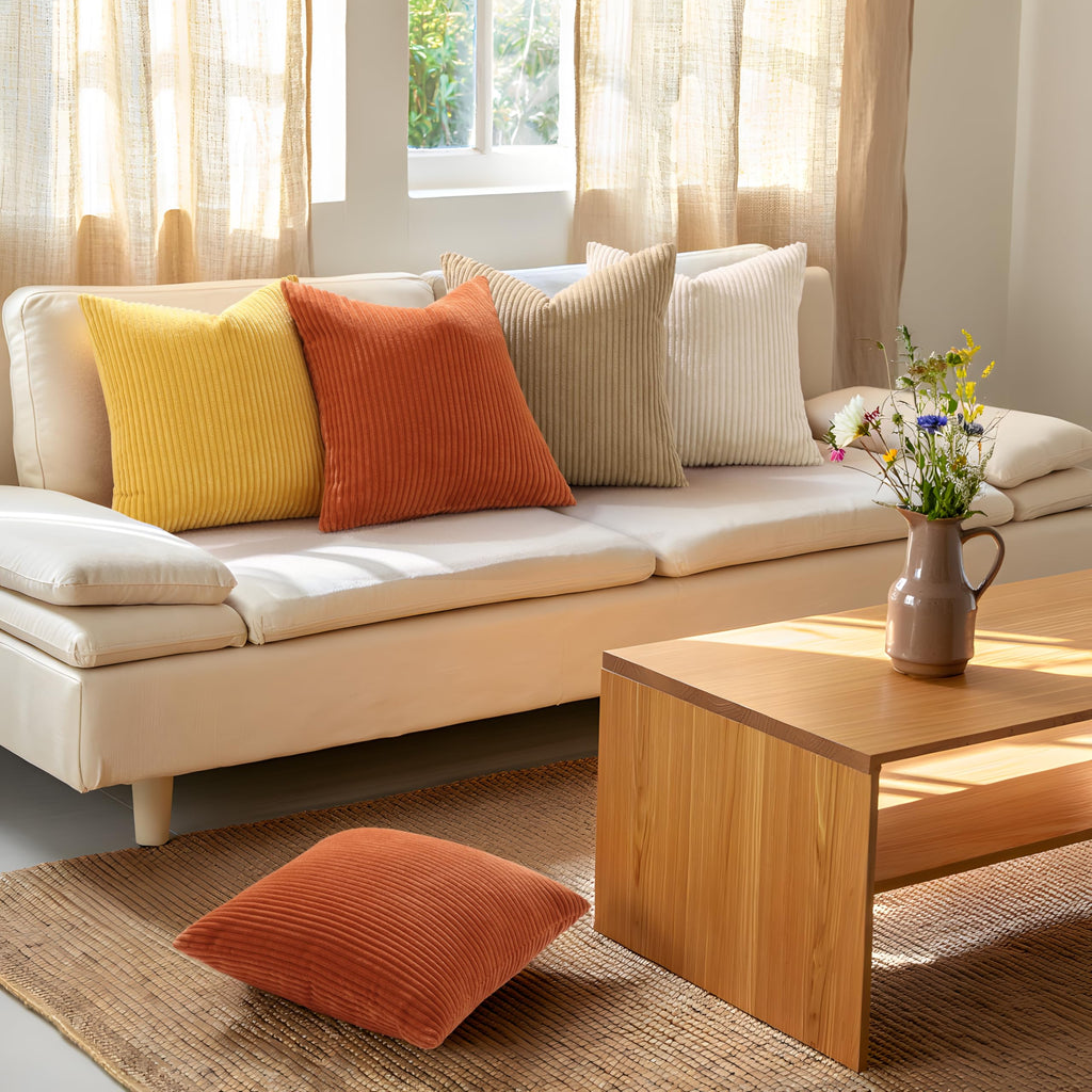 Corduroy Fall Decorative Throw Pillow Covers 20x20 Set of 2 Rust