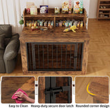 Extra Large Dog Crate Furniture, 43.3 inches Wooden Dog Crate with Storage and 4 Hooks
