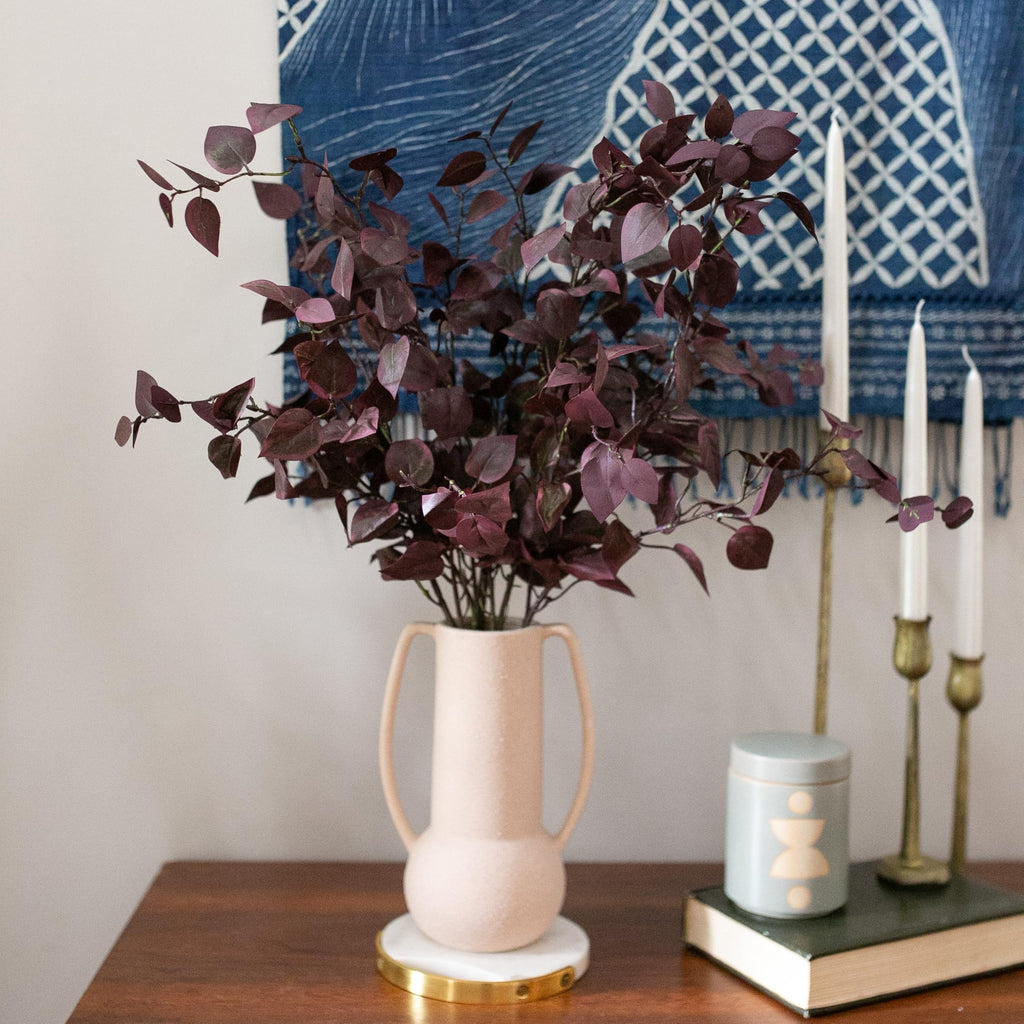 5PCS Artificial Fall Eucalyptus Leaves Stem Plants, 32.7 inch Fake Leaves Autumn Greenery Branches Burgundy Shrubs