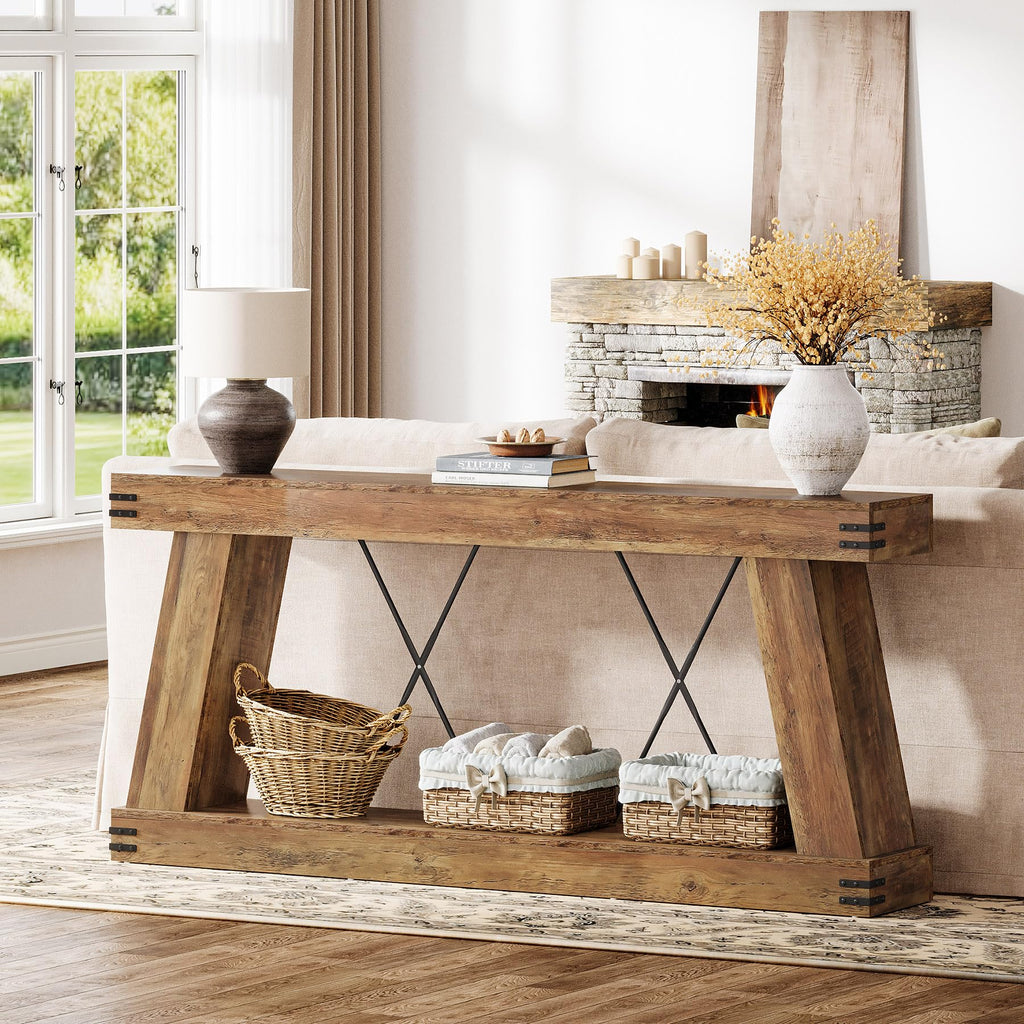 70.87" Farmhouse Console Table with Storage (Brown)