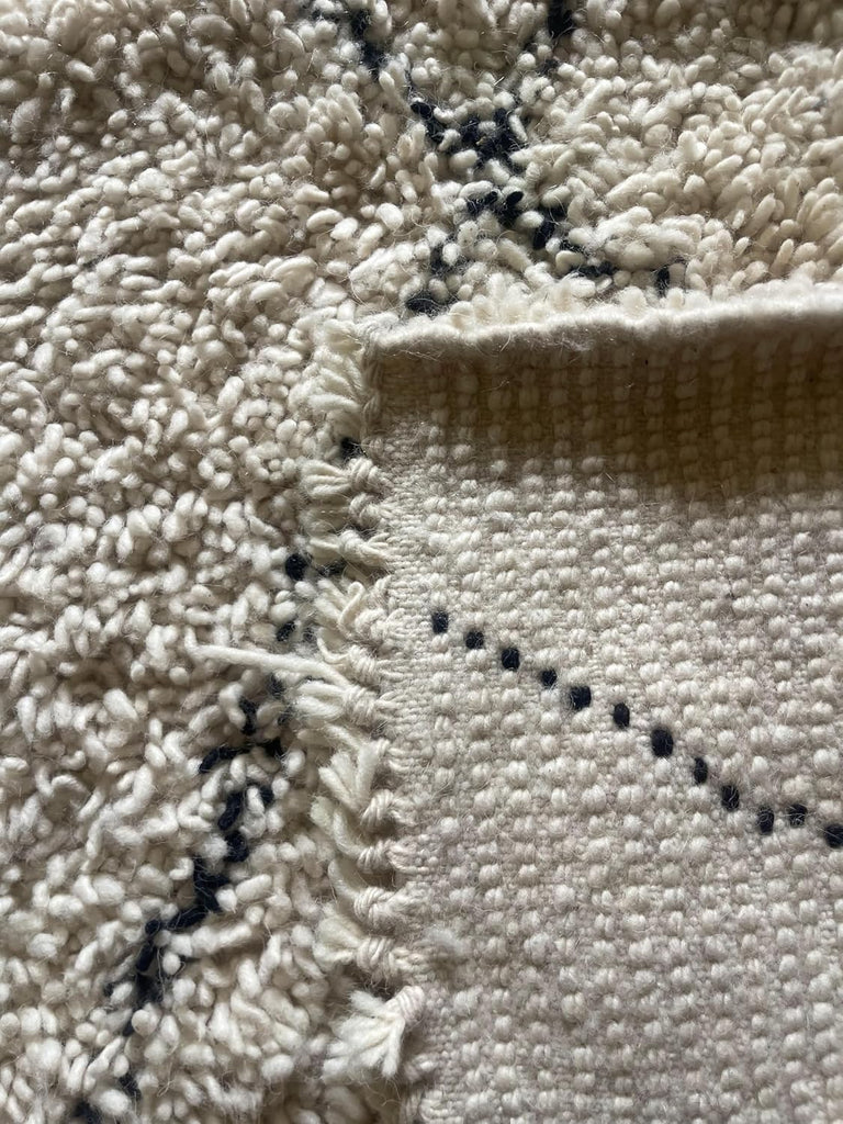 Handmade Moroccan Berber Area Rug 6' x 9', 100% Wool High Pile Shag, Beni Ourain Style, Ivory/Cream with Charcoal