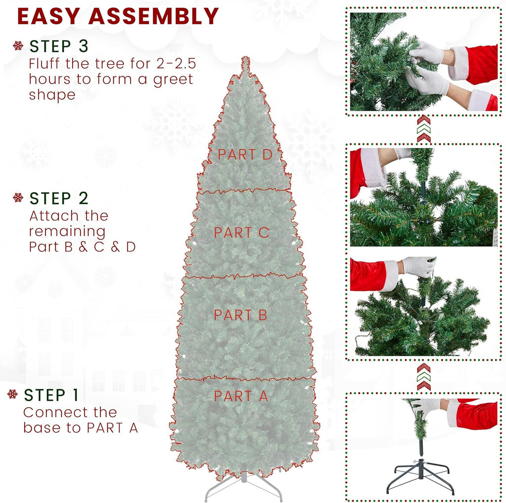Pre-lit Pencil Artificial Christmas Tree, Green