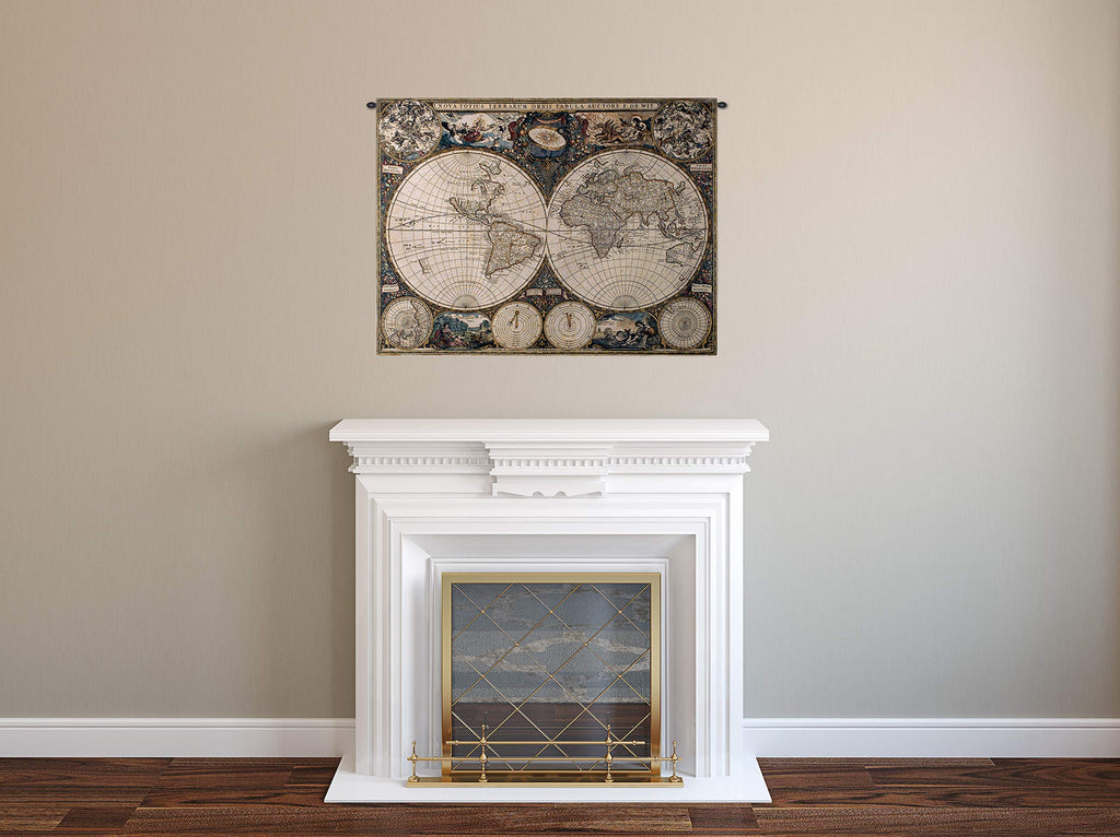 Old World Map by Frederik De Wit | Woven Tapestry Wall Art Hanging | Vintage Geographic with Antique Motifs | 100%