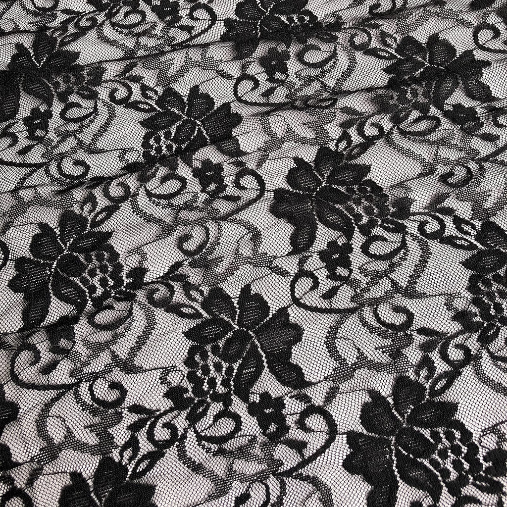 Stretch Lace Fabric, Black, 90% Nylon/10% Spandex, Wedding, Formal/Semi-Formal, 60" Width - 8114 (5 Yards)