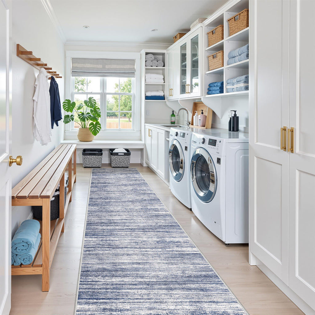 2x12 Runner Rug Non Slip, Washable Hallway Runner Rug, Blue