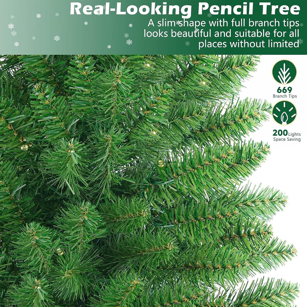 Prelit Pencil Hinged Christmas Tree with Multi-Color Lights