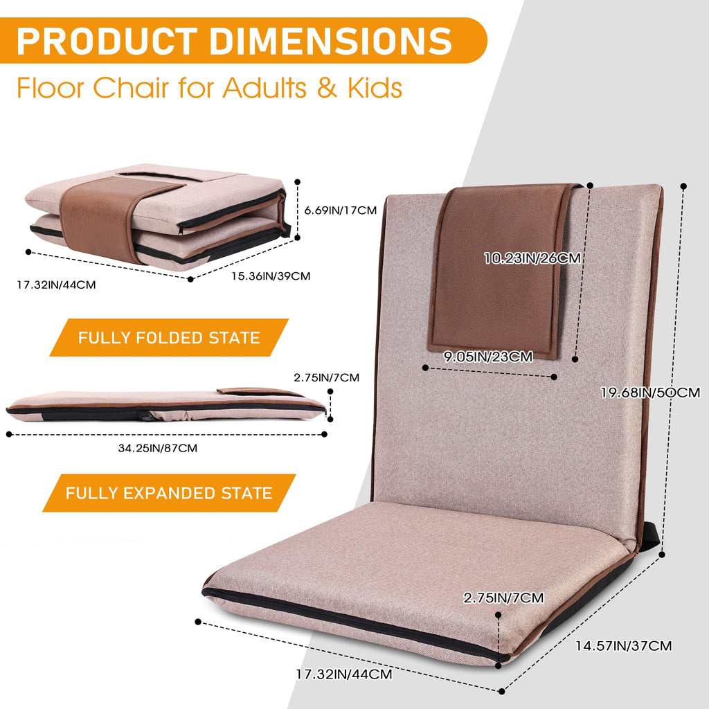Floor Chair with Back Support Foldable Meditation Seat, Coffee