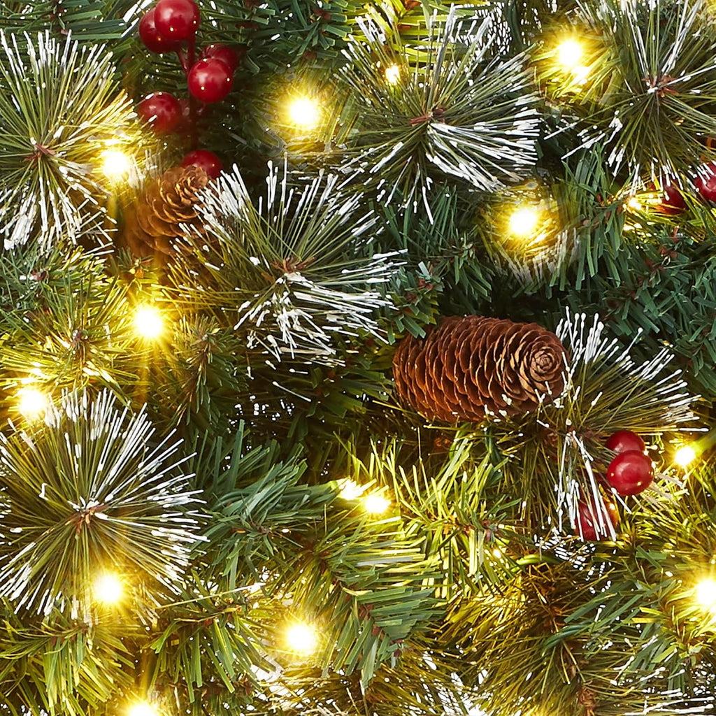 36" Pre-Lit Fir Artificial Christmas Wreath Holiday Décor, 150 LED Lights, 360 PVC Tips Pinecones, Berries for Front
