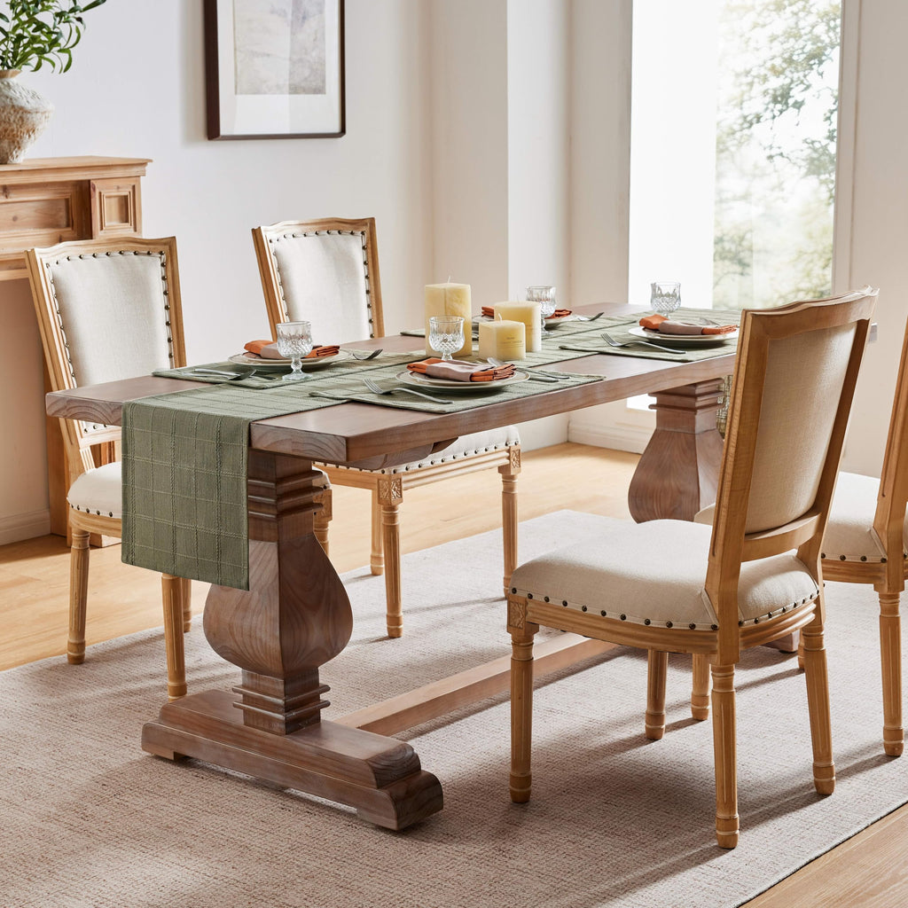 Linen Checked Farmhouse Placemats Set of 4, Olive 13x19in