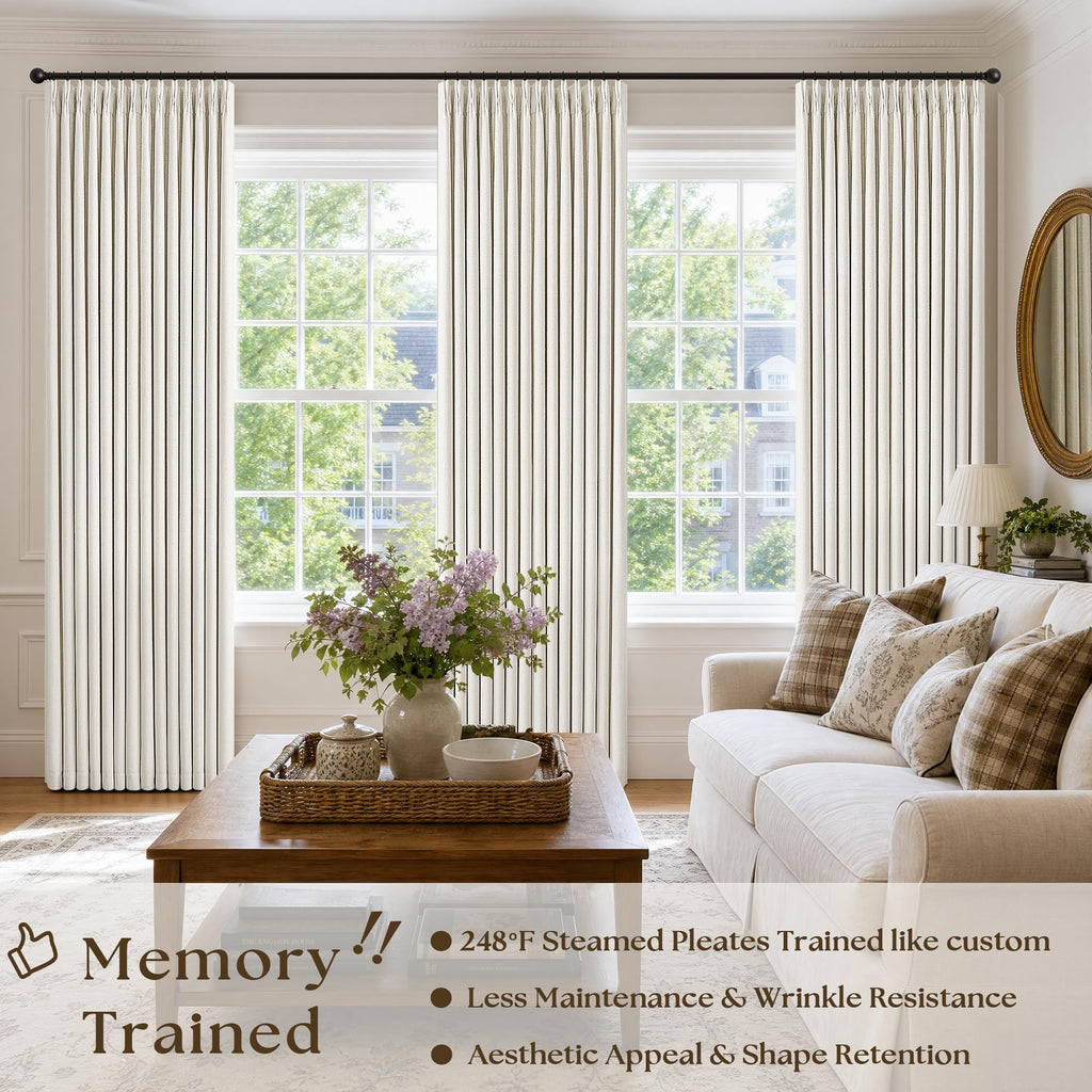 Birch Pinch Pleated Linen Blackout Curtains 86 Inch Length 2 Panels Thermal Insulated Full Blackout Dual Layer Drapes