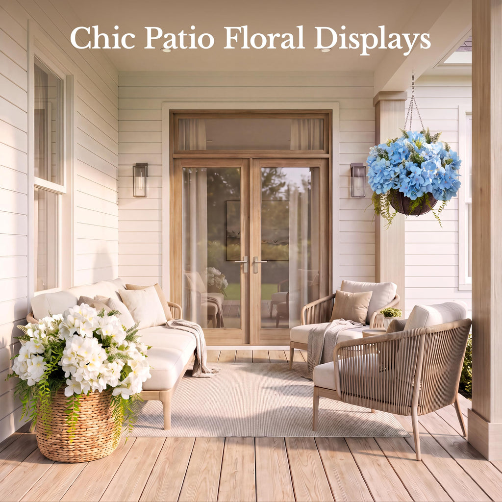 Pre-Arranged White Artificial with Greenery, UV Resistant