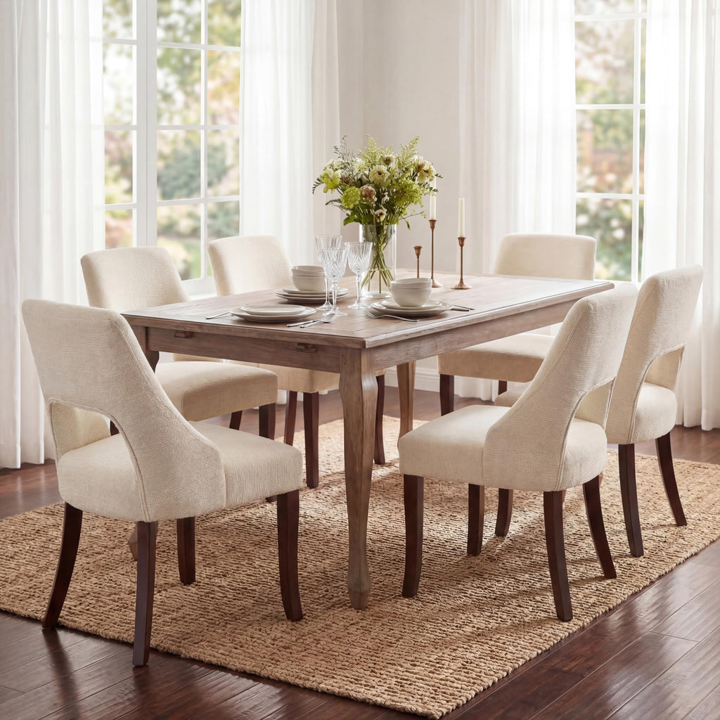 Wooden Dining Chairs Set of 6, Mid Century Modern Fabric Upholstered Dining Room Chair Kitchen Chairs, Farmhouse