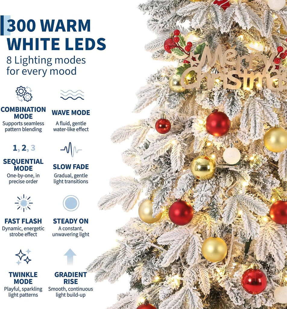 Pre‐Lit Snow Flocked Christmas Tree, Slim Pencil Xmas Tree