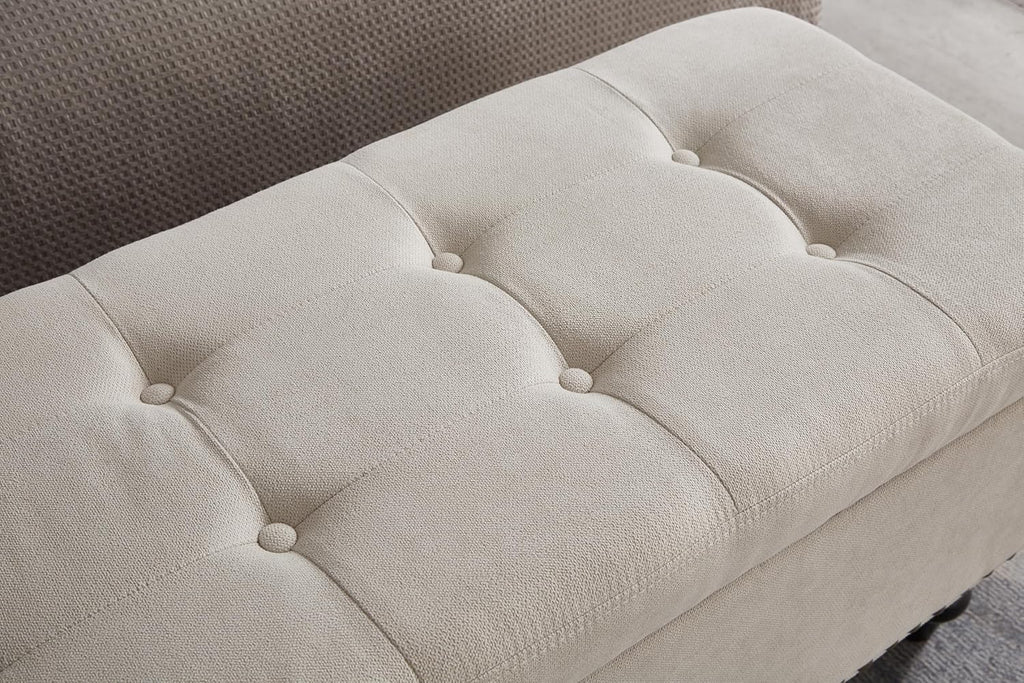 59" Long Storage Ottoman Bench for King Bed End,Linen Upholstered Benches with Storage,Mid Century Modern Bench