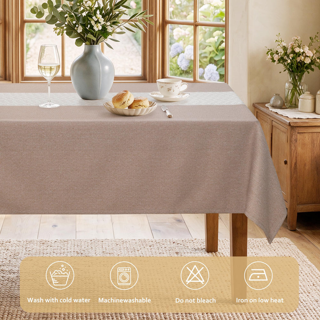 Rustic Rectangle Tablecloths, Farmhouse Cotton Linen Waterproof Burlap Table Cloth, Wrinkle Stain Resistant Washable