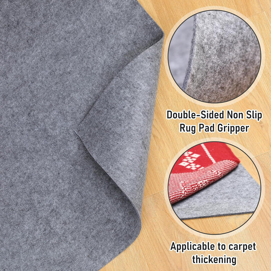 Felt Rug Pad 8x10 Feet, 1/2 Inch Thick Carpet Padding for Hardwood Floors, Grey Under Rug Protector, Floor Cushioning