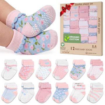 Organic Cotton Blend 12 Pairs Baby Socks Girl Non Slip