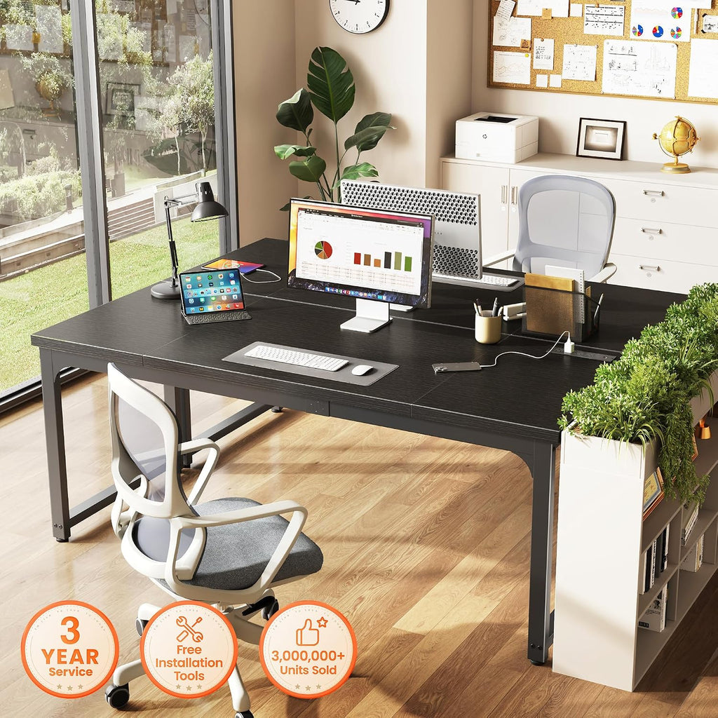 63 x 24 inch Desk with Power Outlets & USB-C, Deeper & Thicker Desktop, Robust Metal Tubes, Computer Desk, Heavy Duty