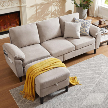 80" Convertible Sectional Sofa, Small L Shaped 3 Seat Couch with Reversible Storage Chaise