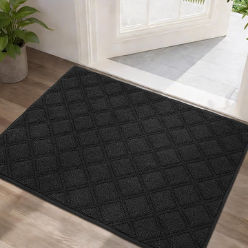 Dirt Trapper Door Mat 24" x 36" Non-Slip Washable, Black | Doormats Welcome Mat, Trap Dirt and Absorbent Entryway