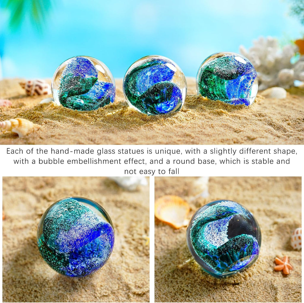 2.36'' Hand Blown Glass Ocean Waves Ball Figurine