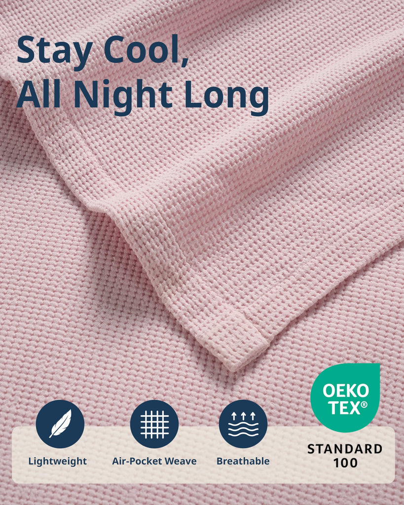 Blanket for Bed, 100% Cotton Waffle Weave - Cherry Blossom