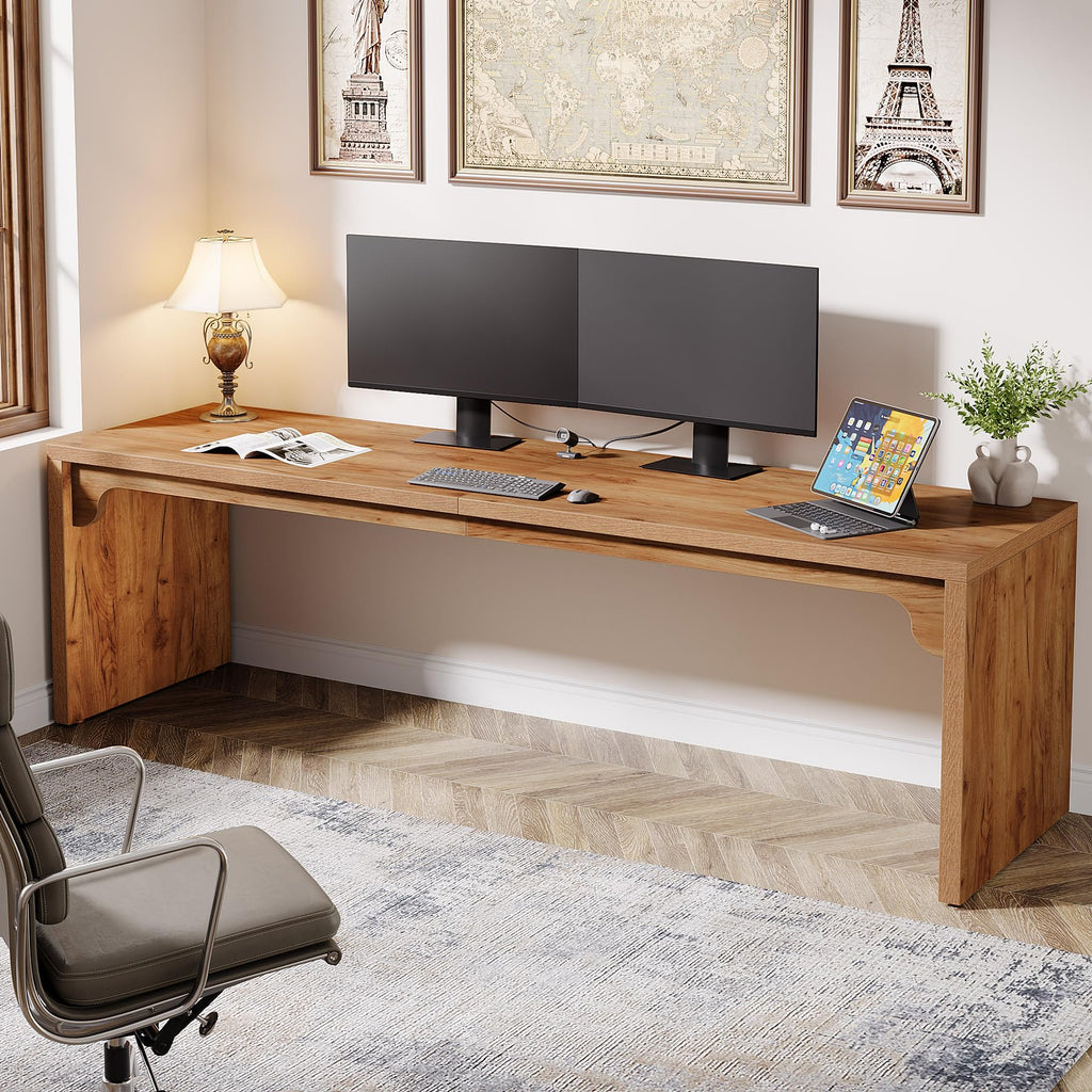 78.7-Inch Extra Long Desk, Two Person Long Computer Desk, Double Writing Table, Light Walnut Brown