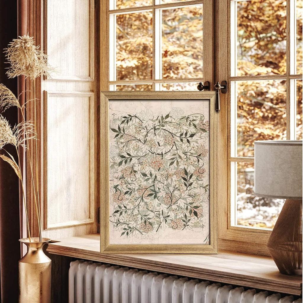 Vintage Floral Canvas Wall Art Set of 3, Retro Botanical Flower Prints with Wood Frame, William Morris Decor Bedroom