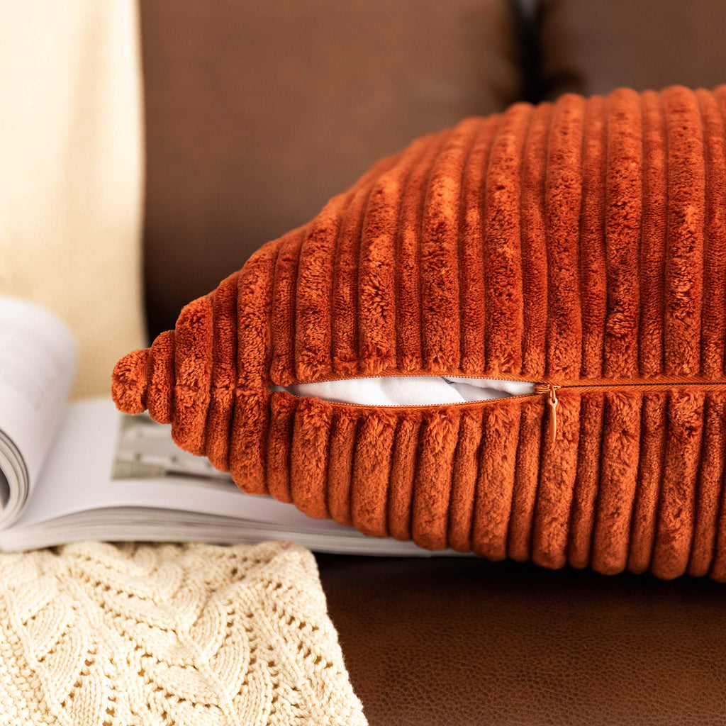 Fall Decor Super Soft Striped Corduroy Throw Pillow Covers Large Sham Cushion Cover Living Room, 2 Pcs, 22" x 22"