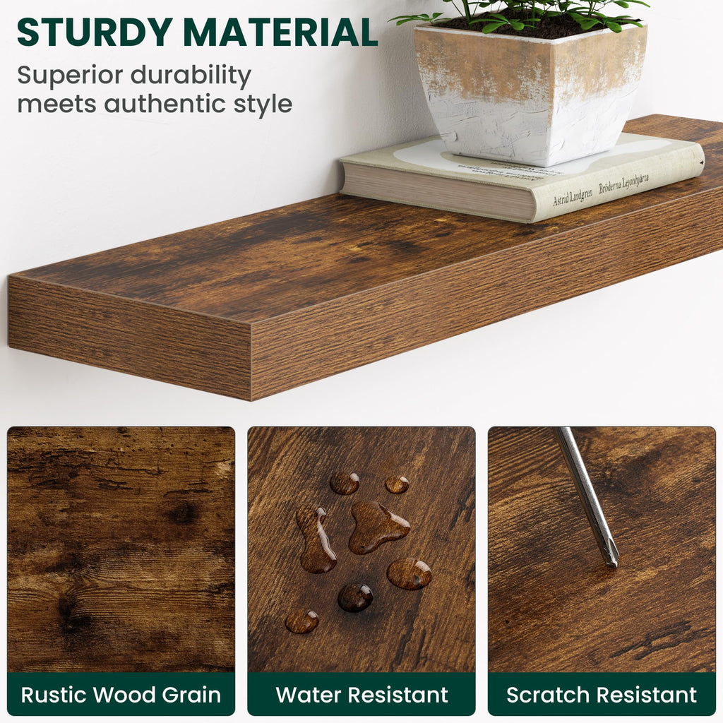 1.5" Thick Floating Shelves for Wall, 16"x6.5" Wall Mounted Shelf, Wall Storage Shelf, No Sag, Easy Install Wood Grain