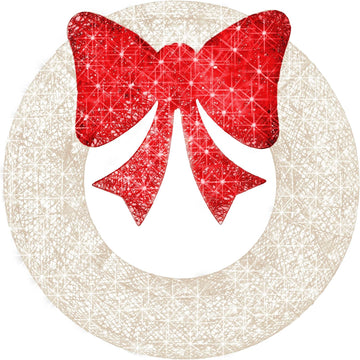 48in Pre-Lit Outdoor Christmas Wreath Decoration, LED Metal Holiday Decor w/ 140 Lights, Bow - White/Red