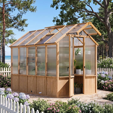 Shade EverBloom 6.5'x10' Wooden Greenhouse, 8' Extra-Tall Cedar Wood Greenhouse with Built-in Outdoor Faucet Kit