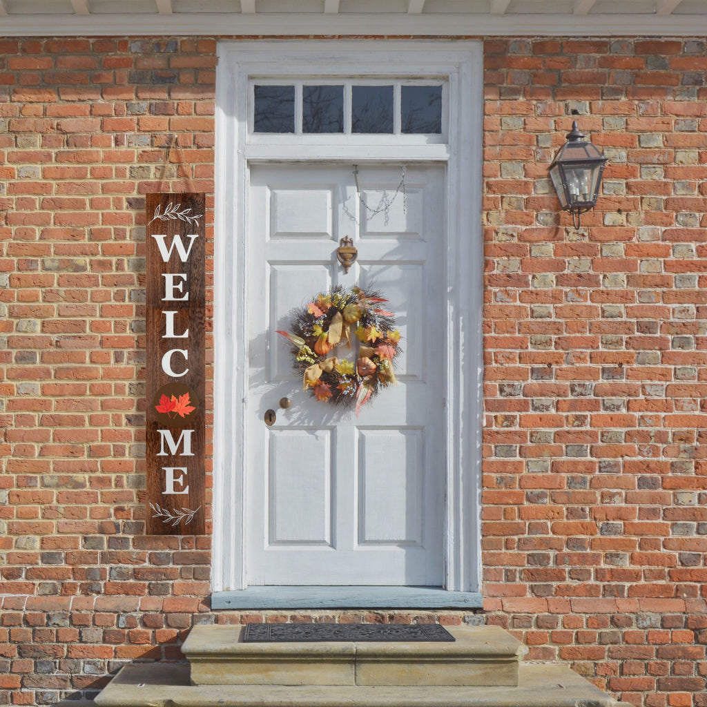 Interchangeable Welcome sign for front porch standing, 47 x 7.9 Inch Black Wooden Leaner Sign with 10 Interchangeable