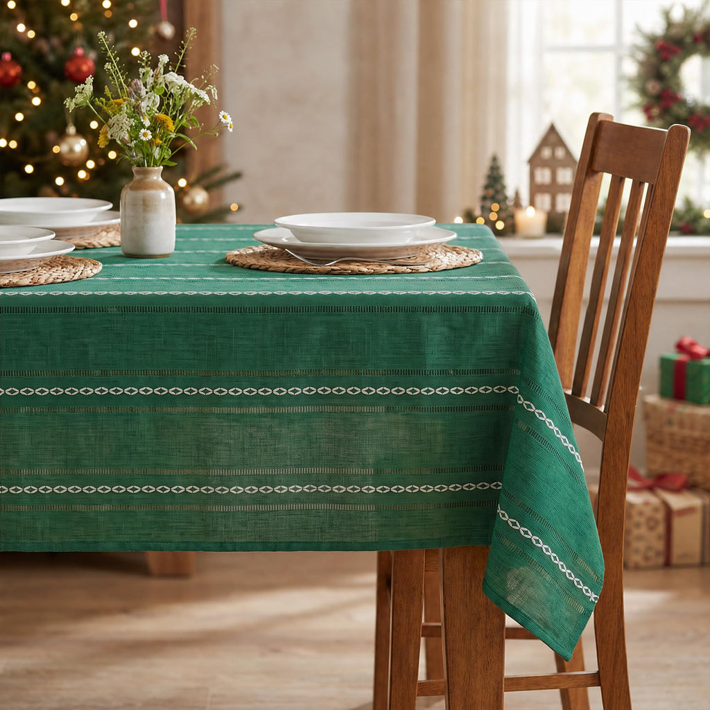Christmas Green Rectangular Tablecloth, 60×84 Inch, Home Decor