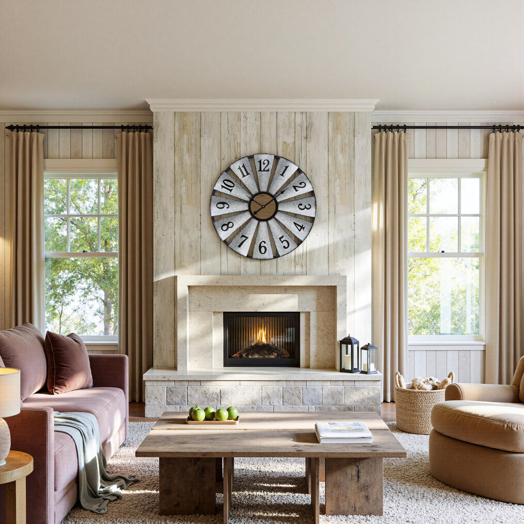 30'' Windmill Large Wall Clock, Distressed Metal Clock