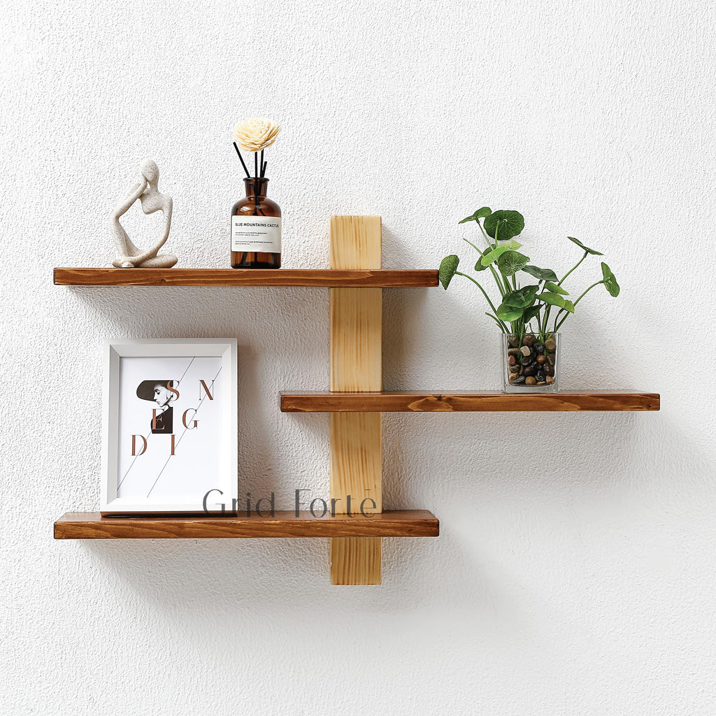 Wood 3-Tier Floating Shelf, Large Minimalist Wall Shelves