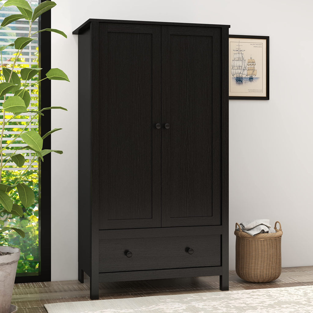 2 Door Wardrobe, Armoire with Drawer (Black)