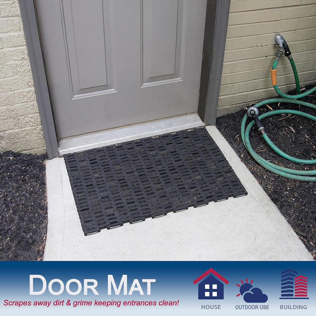 Durite Outdoor Entrance Mat, Recycled Rubber Tire-Link Doormat, Heavy Duty Straight Weave Drainage Mat, Black, 17" x