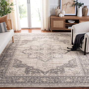 Area Rug 12x15 - Brentwood - Large - Cream & Grey, Medallion Distressed Design, Non-Shedding & Easy to Clean