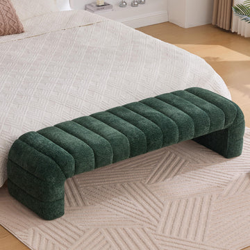 Arched Ottoman Bench Living Room, 69.7" Chenille Long Benches for Bed End King Size, Modern Channel Tufted Seating