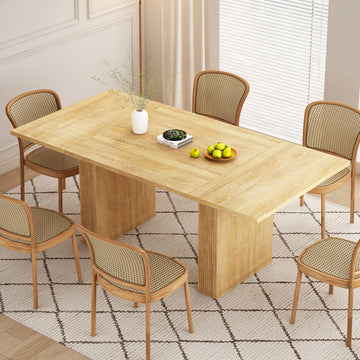 78 Inch Rectangular Dining Table for 6 to 10, Farmhouse Fluted Dining Kitchen Table, Modern Wood Long Dining Table