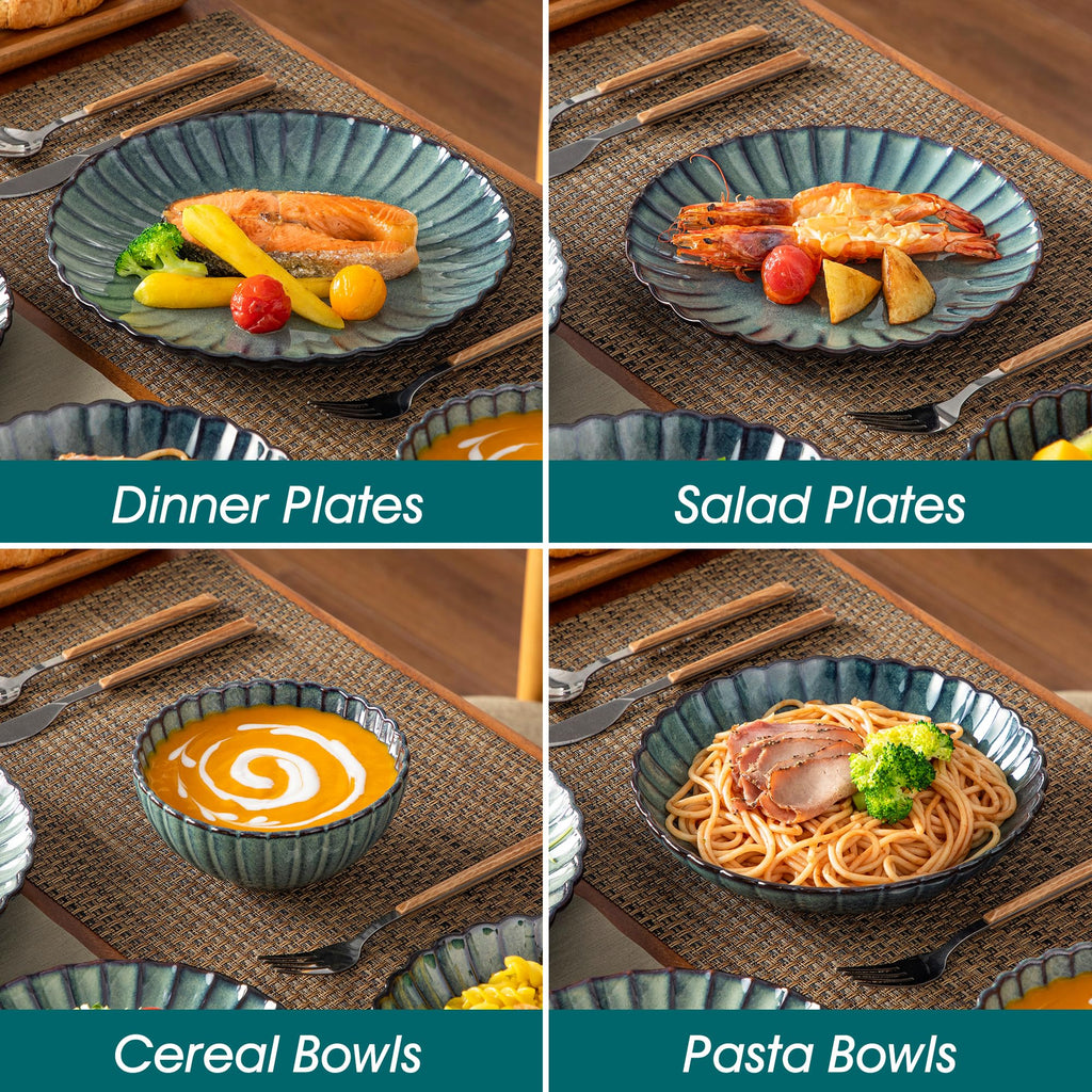 24 Pieces Dinnerware Sets for 6, Ceramic Plates and Bowls Sets