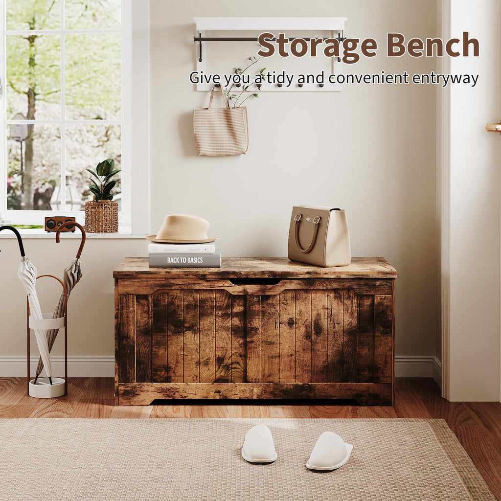 Storage Bench with Farmhouse Design - Storage Chest with 2 Safety Hinges, 15.7 x 39.4 x 18.9 Inches, Ideal, and